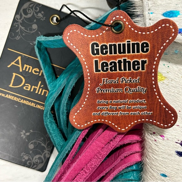 NWT American Darling Envelope Handbag Crossbody Cowhide Leather White Rainbow - Picture 5 of 10